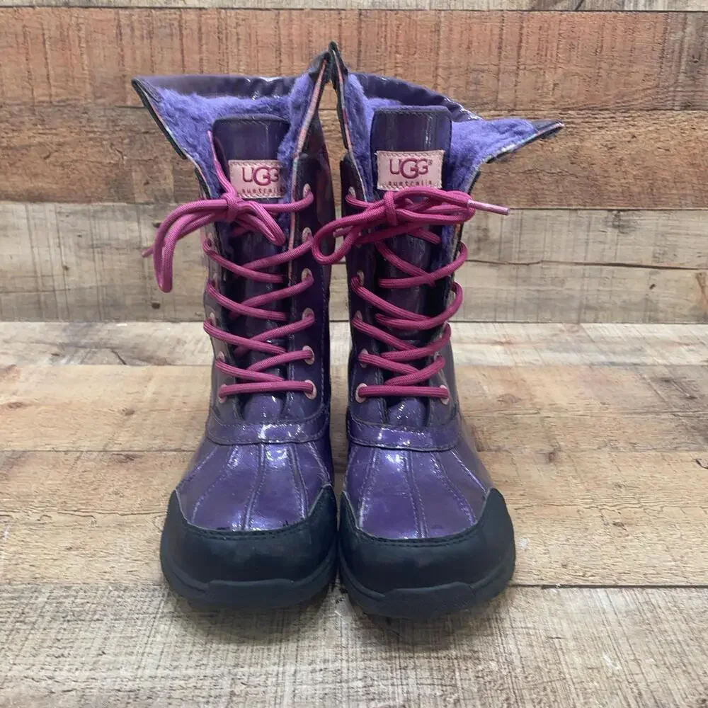 UGG Snow Boots Kids Size 4 34 Purple Polka Dot Lace Up Insulated Winter 1005581K